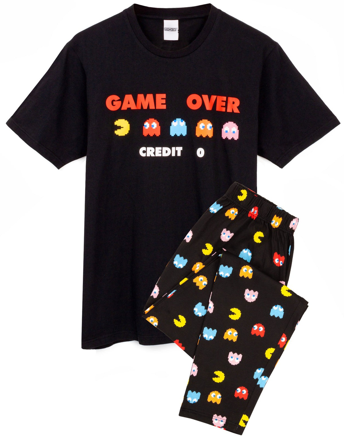 Pacman Short Sleeve Long Leg Pyjama Set | Mens Black | Official Merch