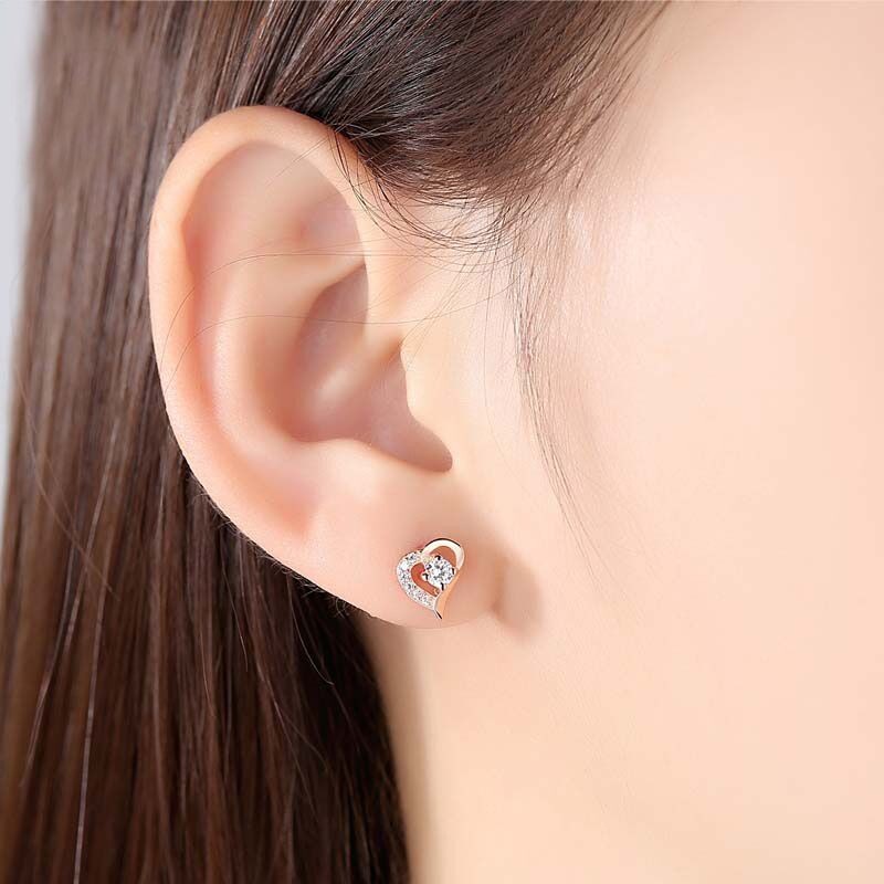 925 Sterling Silver Crystal Heart Stud Earrings Women Girls Jewellery Gift UK