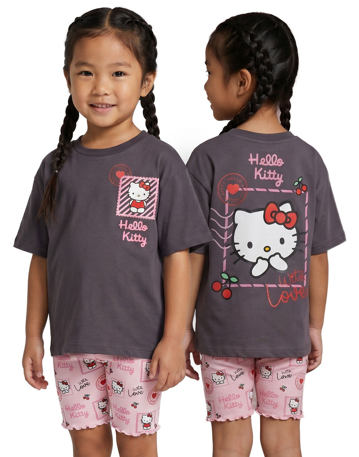 Hello Kitty T-Shirt and Shorts Set | Girls Grey | Official Merch