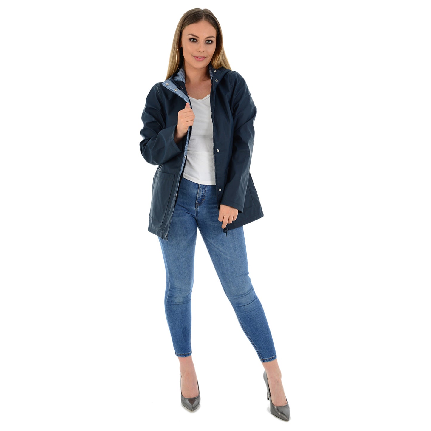 LADIES RAINCOAT WOMENS WATERPROOF FESTIVAL HOODED COAT PARKA RUBBERISED JACKET