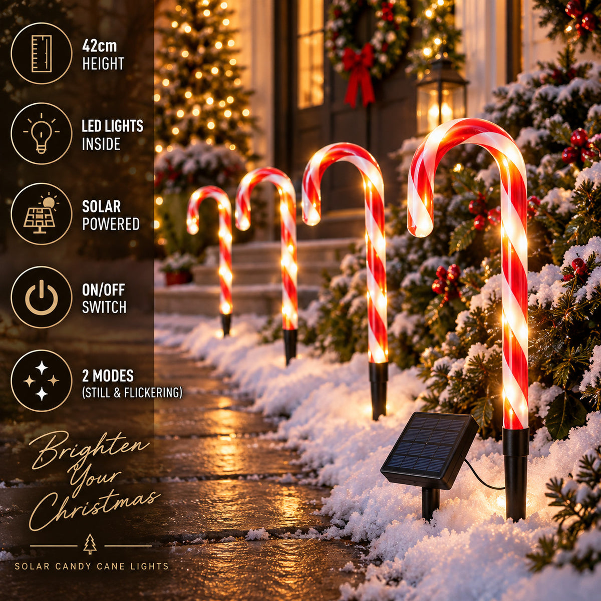 5PCS SOLAR CANDY CANE CHRISTMAS DECORATION OUTDOOR GARDEN PATHWAY STAKE LIGHT
