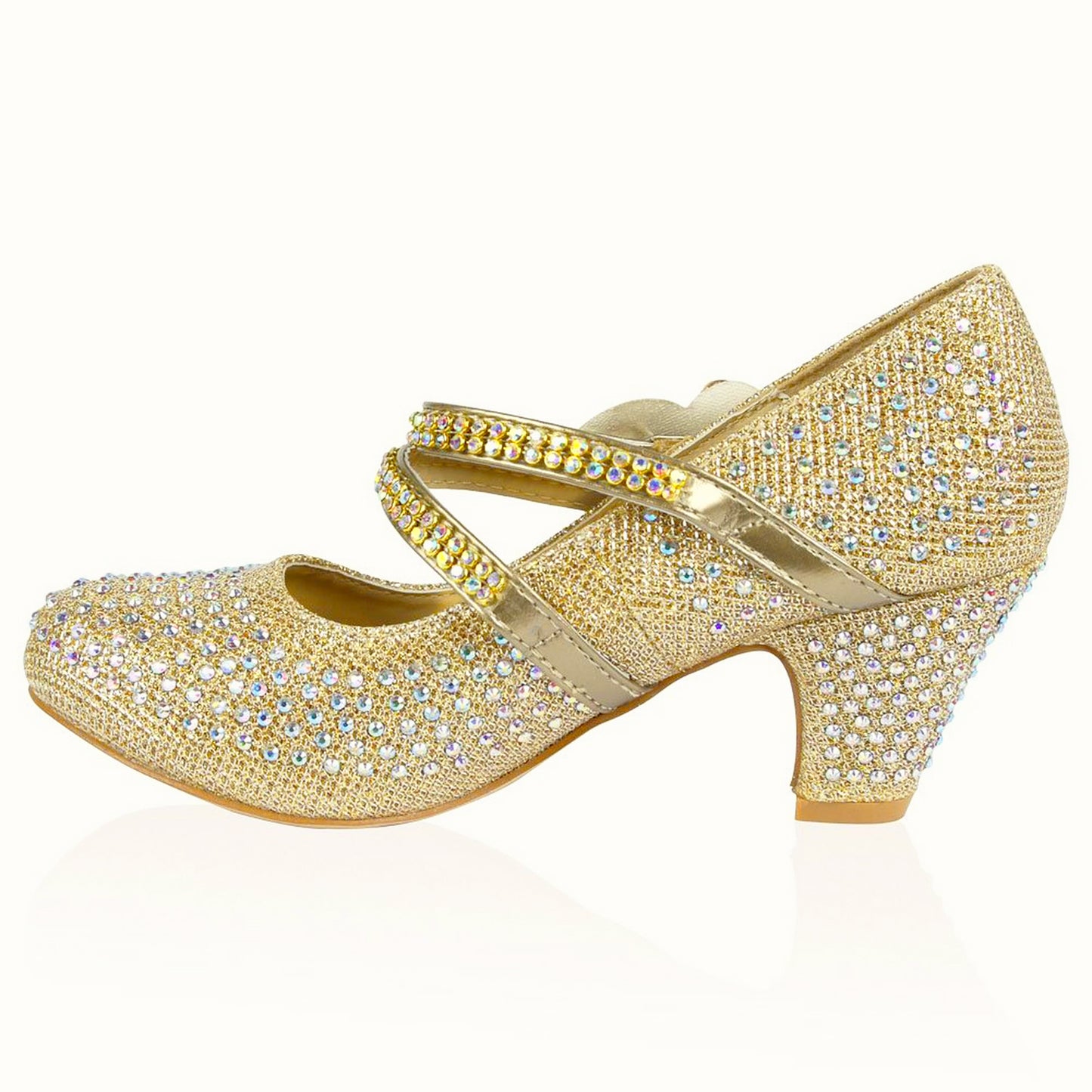 GIRLS WEDDING SHOES PARTY BRIDESMAID DIAMANTE LOW HEEL MARY JANE EVENING SANDAL