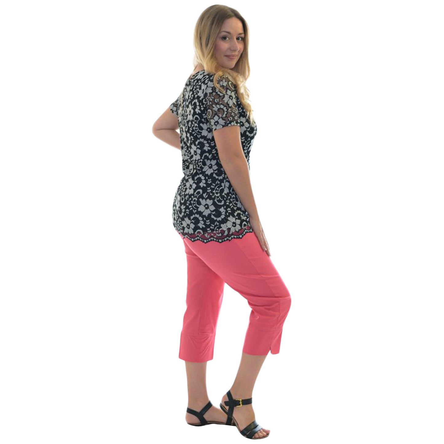 WOMENS LADIES 3/4 TROUSERS STRETCH ELASTICATED WAIST PLAIN CROPPED PLUS BIG SIZE