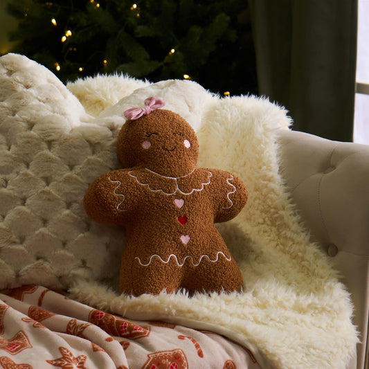 OHS Gingerbread Cushion Christmas Festive Decorative Novelty Scatter Pillow