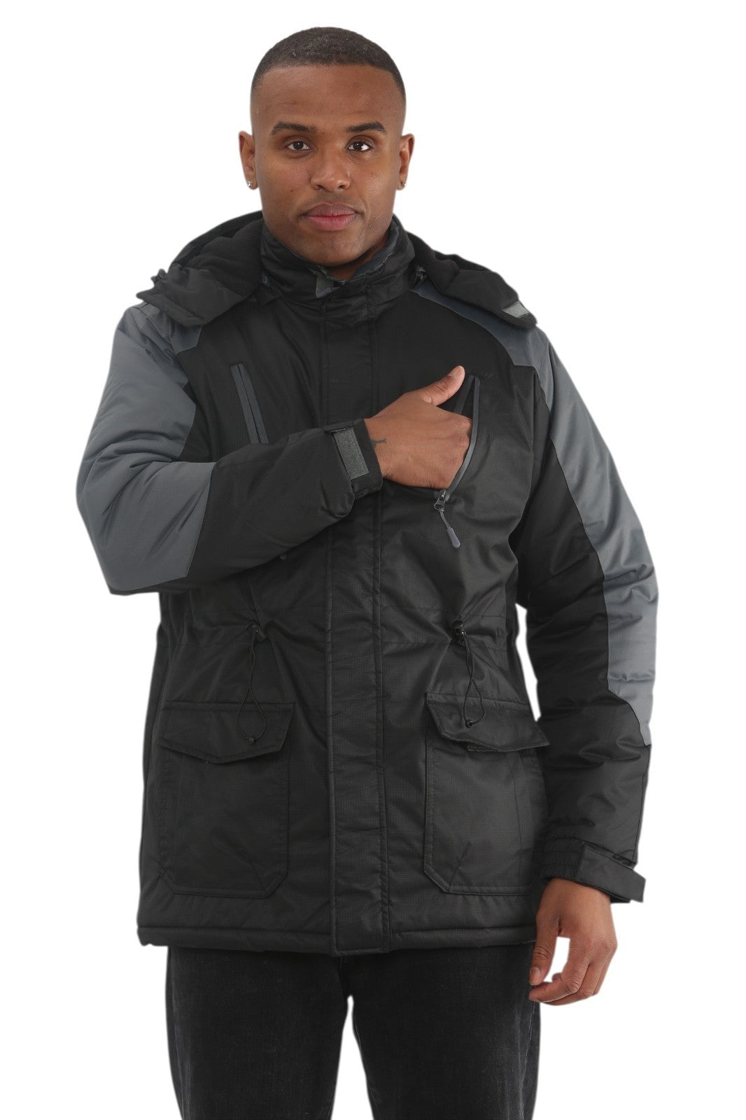 Mens Padded Winter Jacket Fleece Lined Warm Coat Hooded Waterproof Parka