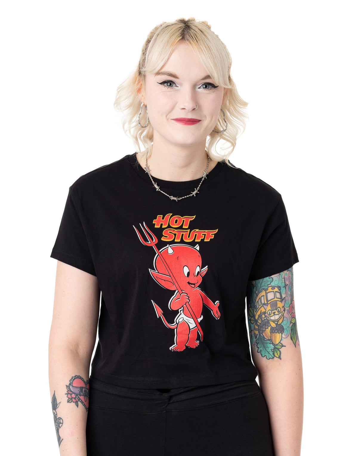 Hot Stuff Cropped Short Sleeved T-Shirt | Womens Black | Official Merch