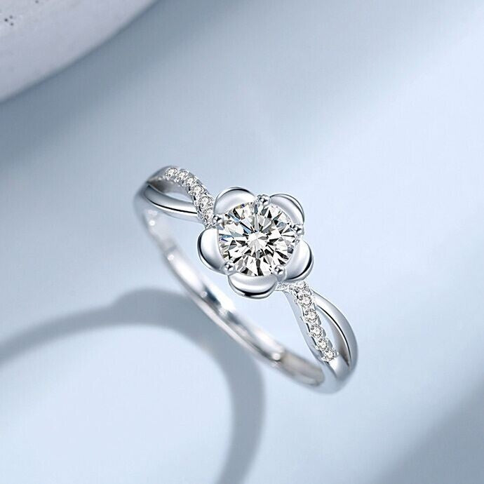 925 Sterling Silver Beautiful Flower Adjustable Ring Women Girls Jewellery Gift