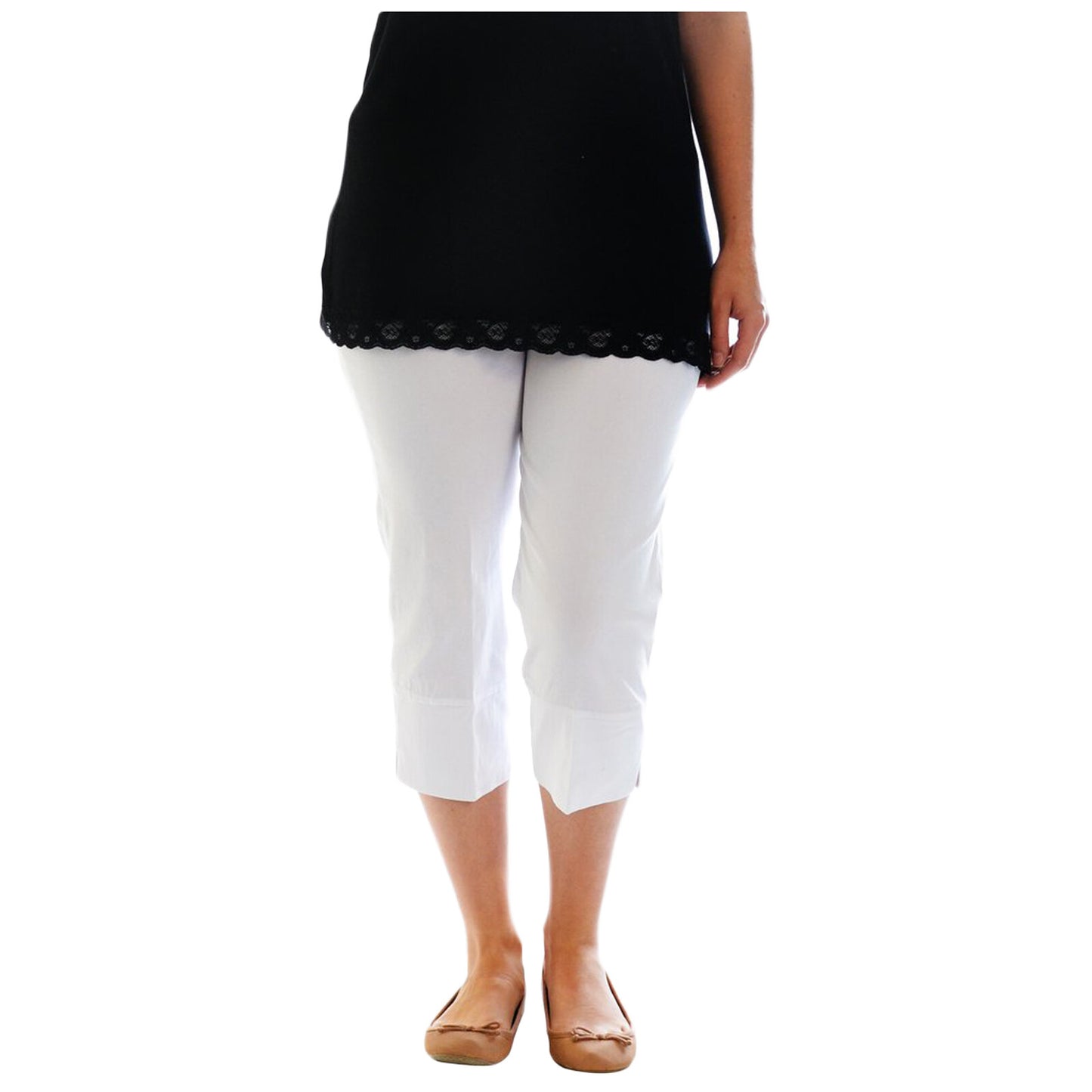 3/4 LENGTH WOMENS LADIES STRETCH ELASTICATED WAIST PLAIN PANTS CROPPED TROUSERS