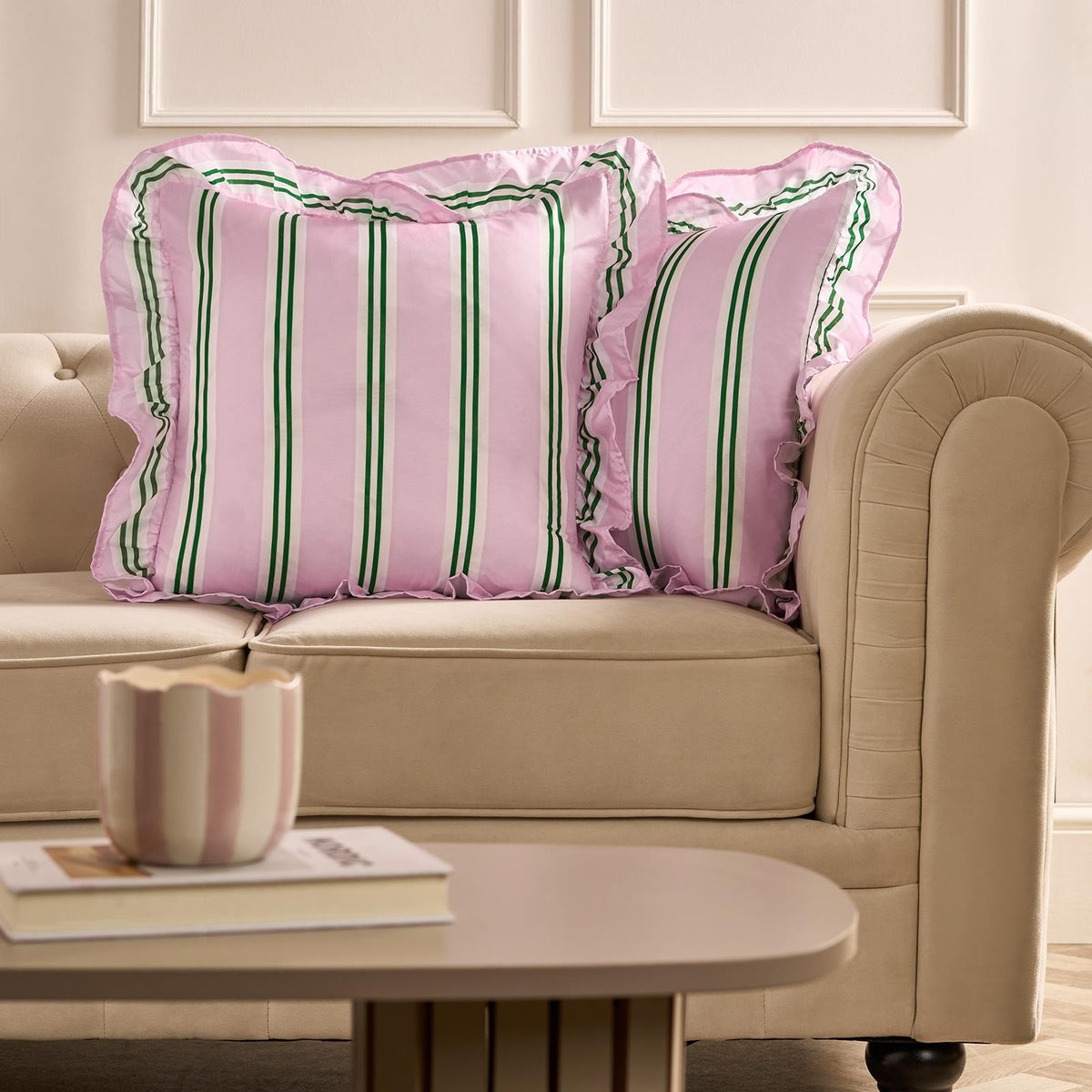 OHS Stripe Frill Cushion Covers Microfibre Square Pillowcases Home Decor