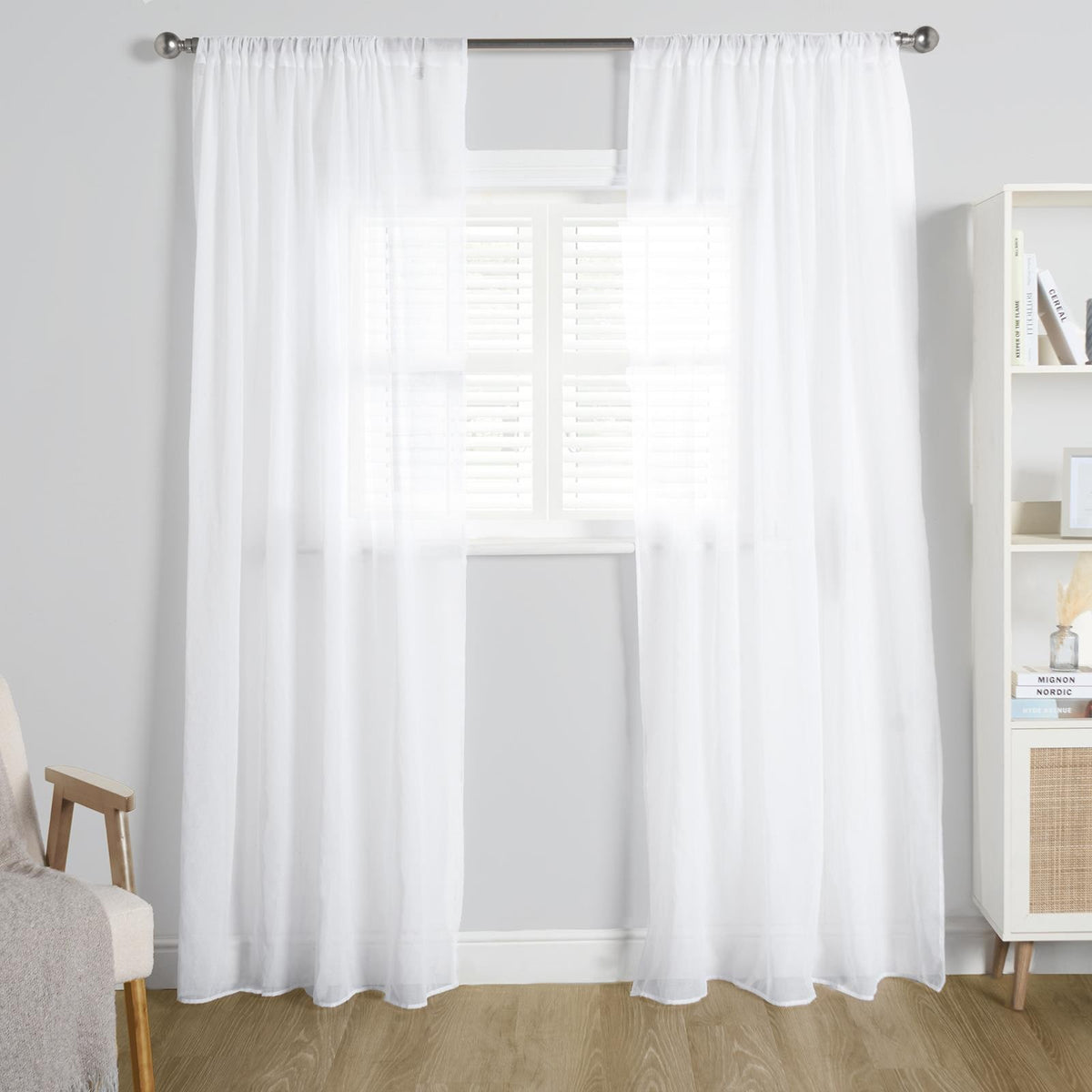 OHS Linen Look Voile Net Curtains 2 Panels Rod Slot Top Pair Home Set 55x87