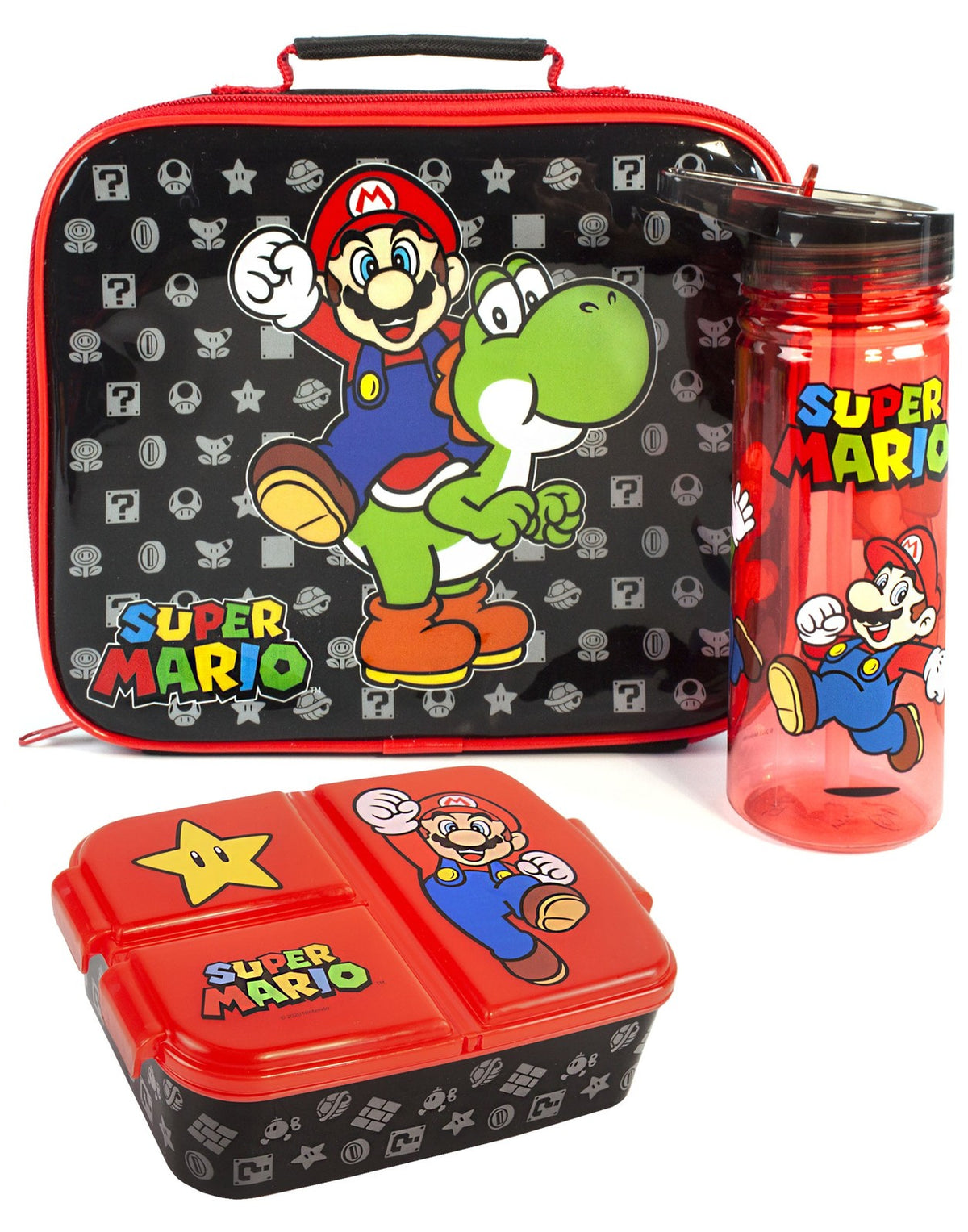 Nintendo Lunch Bag Bottle and Snack Pot | Unisex Kids Black | Official Merch
