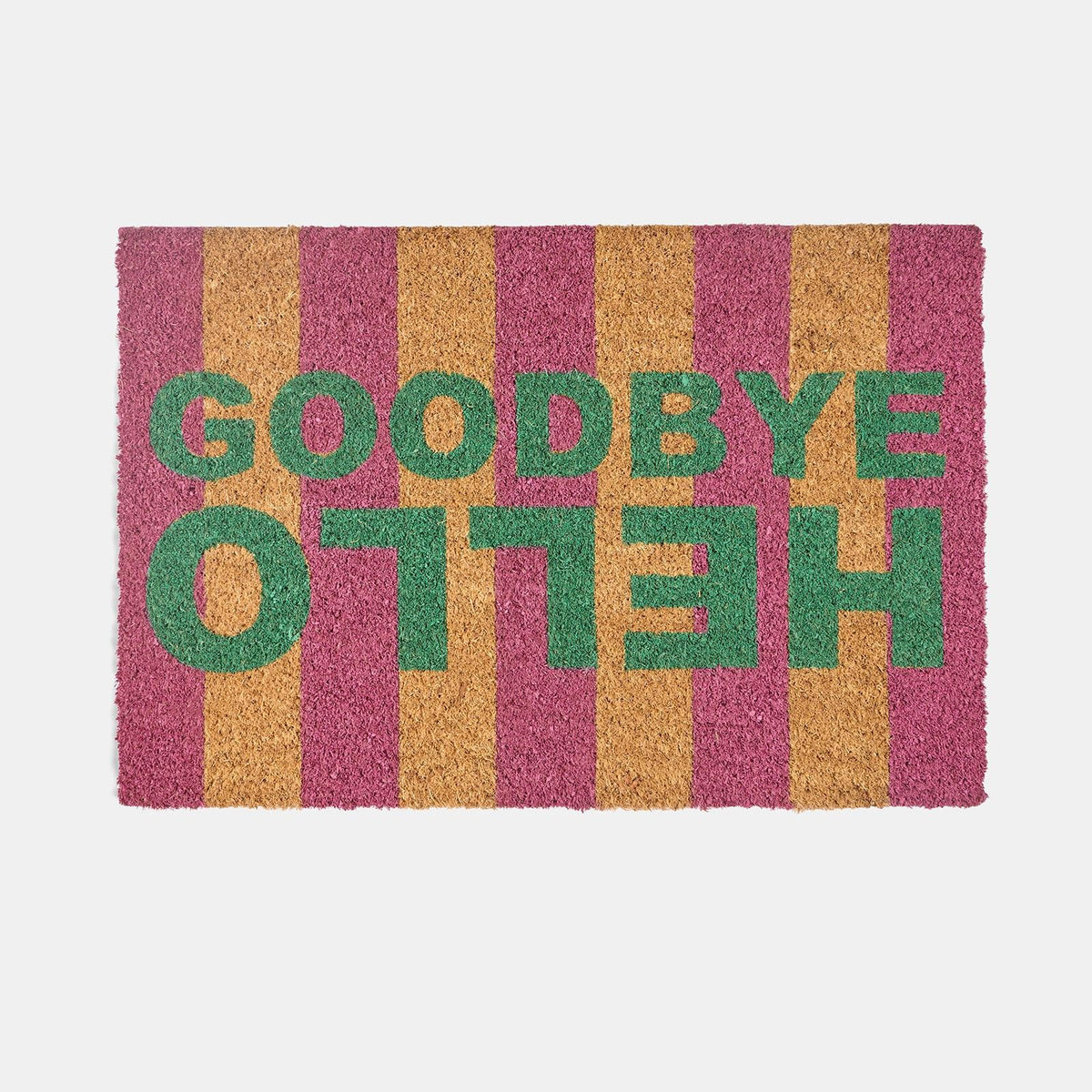 OHS Striped Doormat Hello Goodbye Slogan Non Slip Indoor Outdoor Coir Door Rug