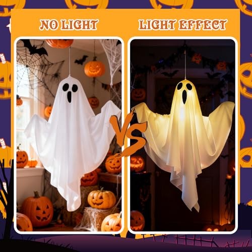 2Pcs Halloween Ghost Decorations Hanging LED Light Up Spooky Outdoor Yard Decor