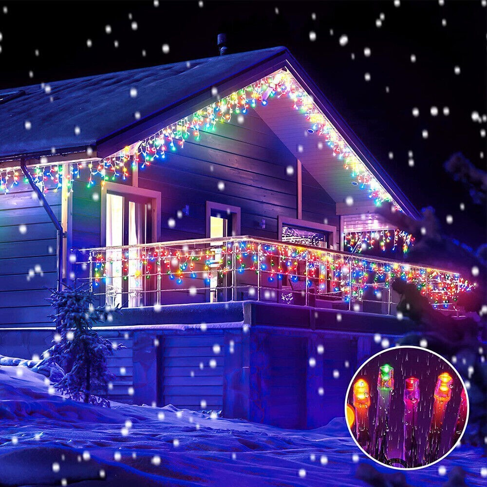CHRISTMAS LED WHITE SNOWING ICICLE BRIGHT PARTY WEDDING XMAS OUTDOOR LIGHTS