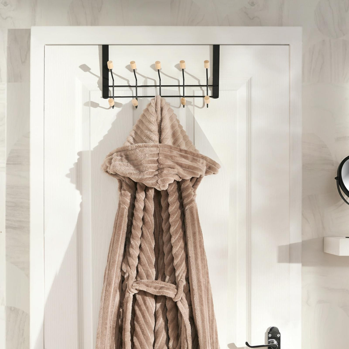 Over Door 10 Hooks Coat Hanger Wood Organiser Space Saving Home Storage Rail
