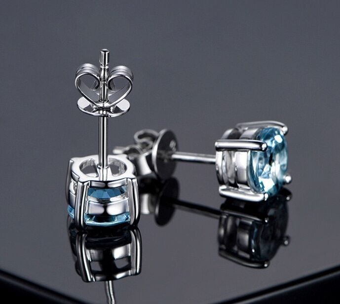 Womens 925 Sterling Silver Cubic Zirconia Round Stud Earrings Jewellery Gift