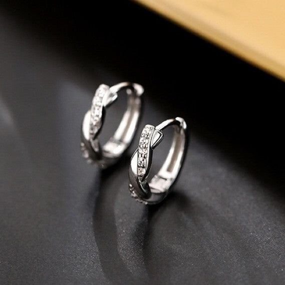 925 Sterling Silver Crystal Twisted Hoop Earrings Women Girls Jewellery Gift UK
