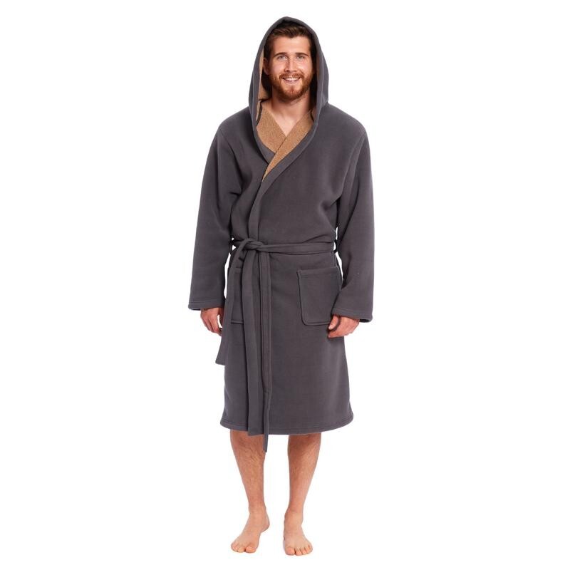 MENS SOFT CORAL POLAR FLEECE DRESSING GOWN BATH ROBE NIGHT LOUNGE WEAR BATHROBE