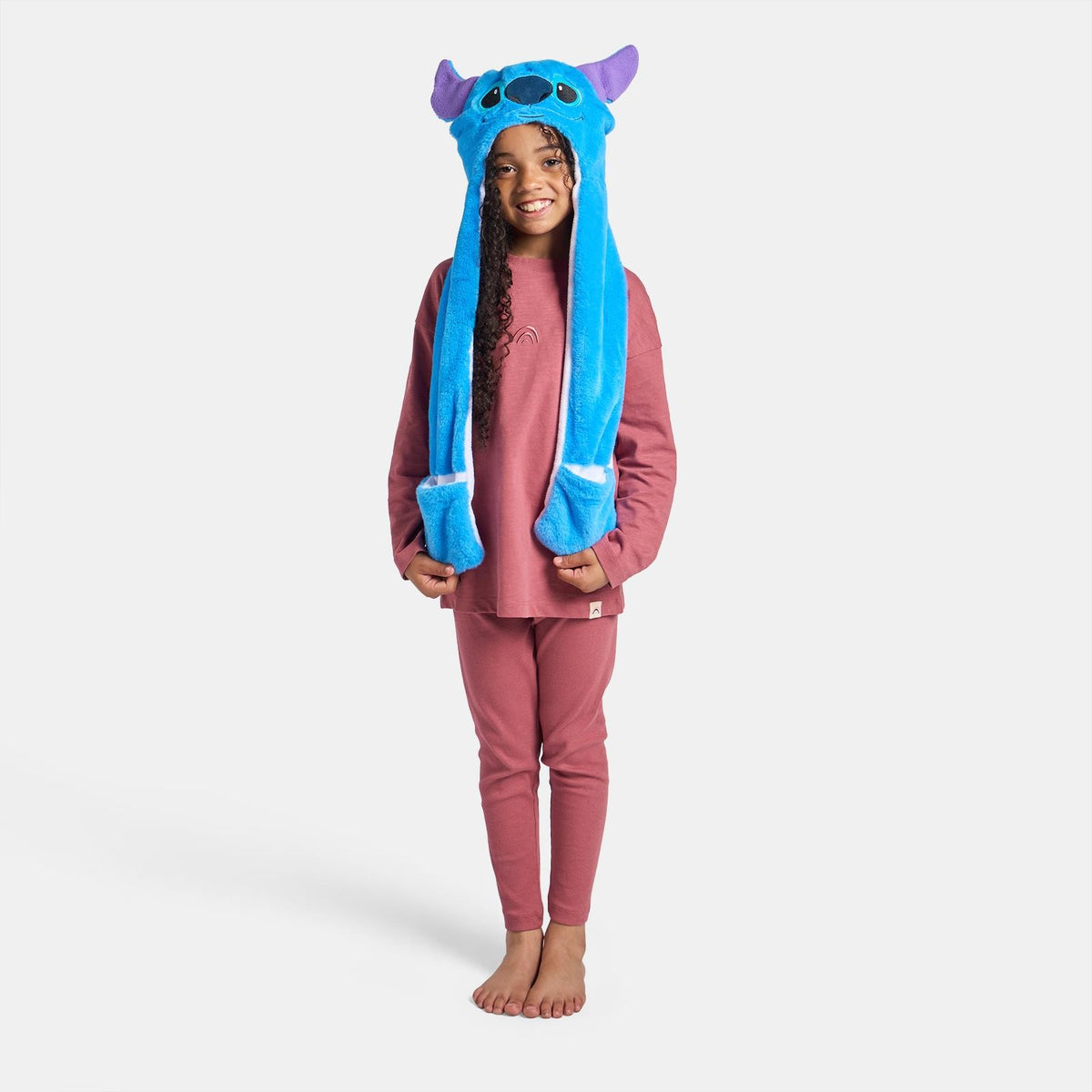 OHS x Stitch Kids Hooded Scarf Novelty Fleece Pocket Winter Wrap Hand Warmer