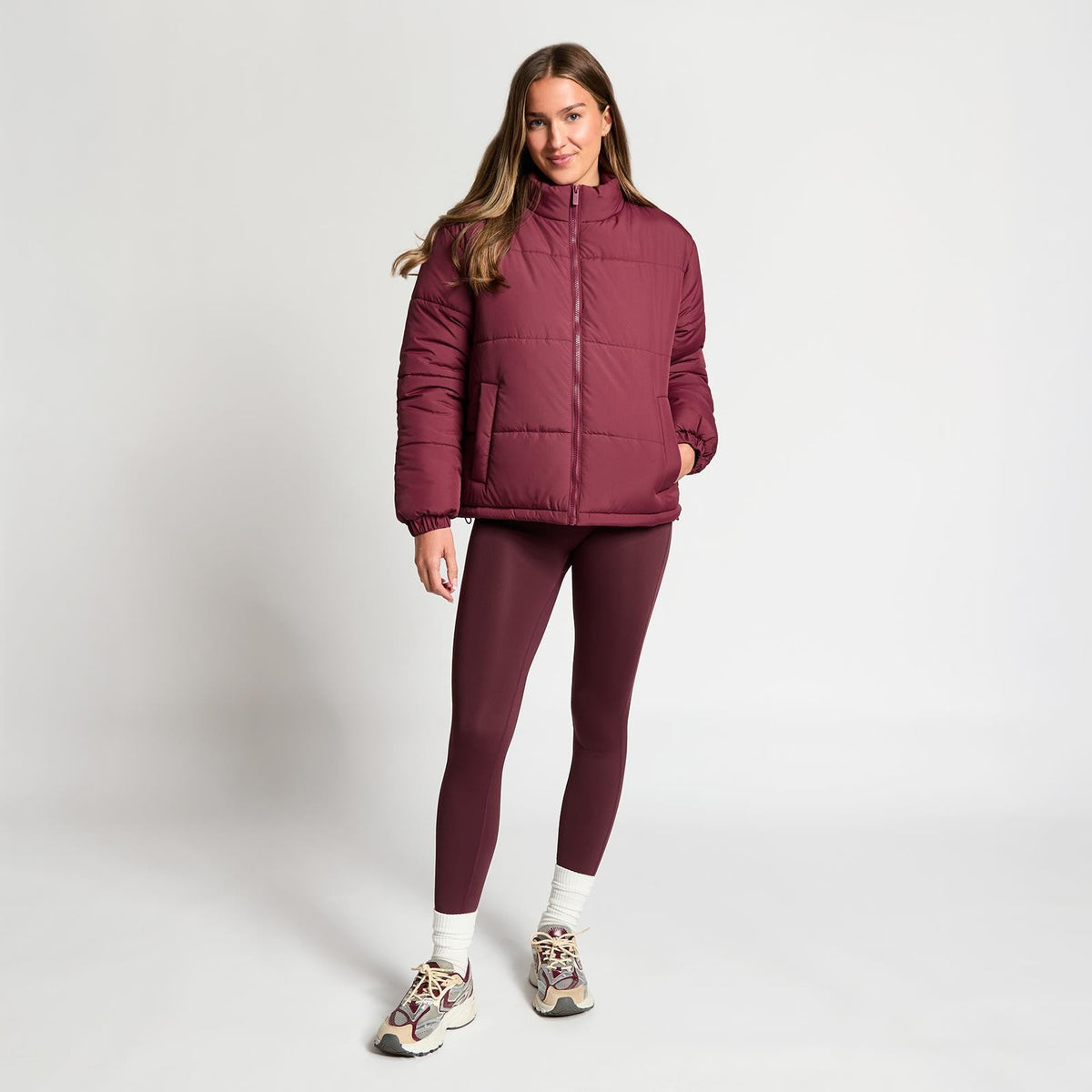 OHS Puffer Jacket Windproof Padded Winter Outerwear Cropped Zip Coat Hiking