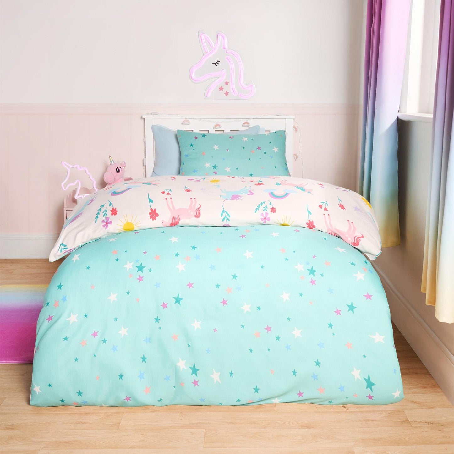 Unicorn Quilt Cover Duvet Pillowcase Magic Rainbow Bedding Set Junior Single