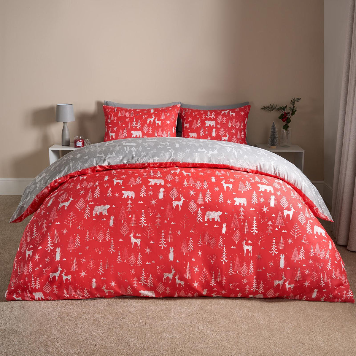 Scandi Duvet Cover Bedding Set Reversible Christmas Quilt Single Double King Bed