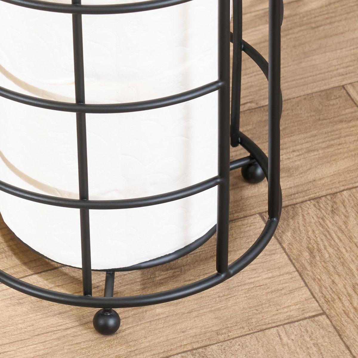 OHS Wire Toilet Roll Holder Free Standing Storage Rust Resistant Metal, Black