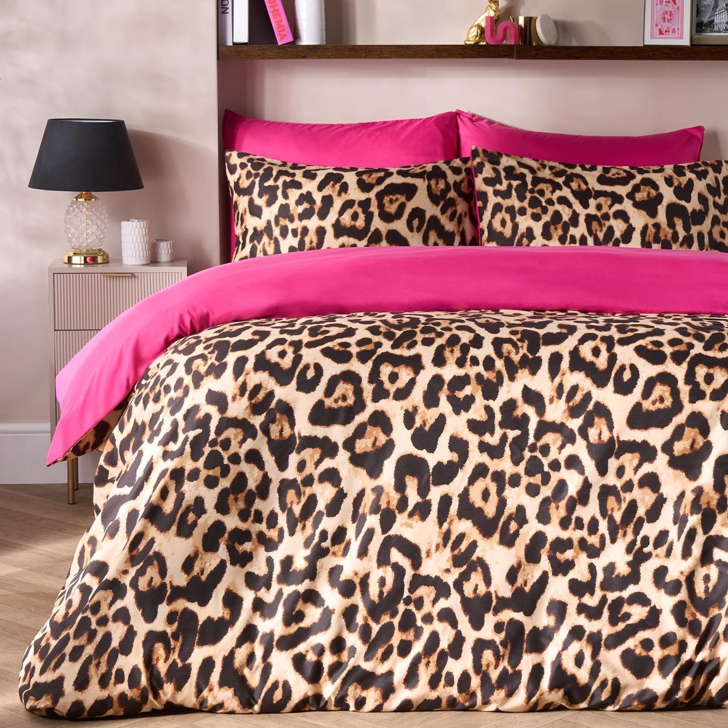 OHS Leopard Reversible Duvet Cover Microfibre Bedding Set with Pillowcase