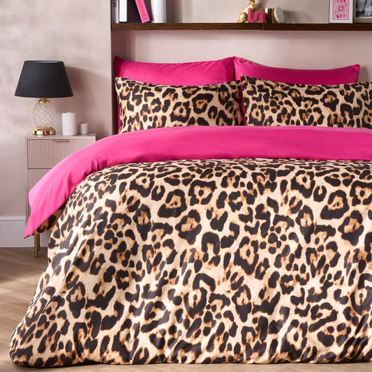 OHS Leopard Reversible Duvet Cover Microfibre Bedding Set with Pillowcase