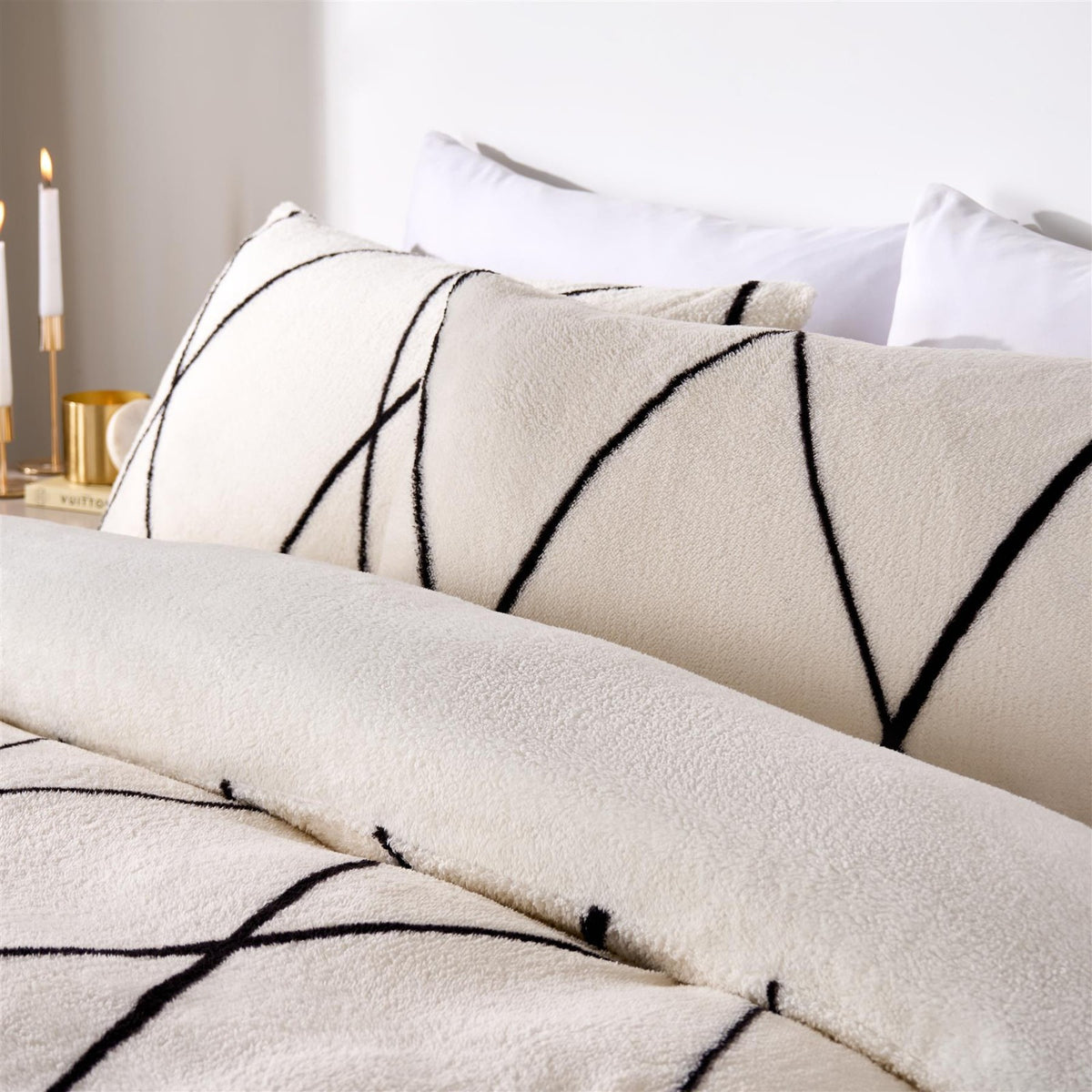 OHS Diamond Check Bedding Set Teddy Fleece Winter Duvet Cover with Pillowcase