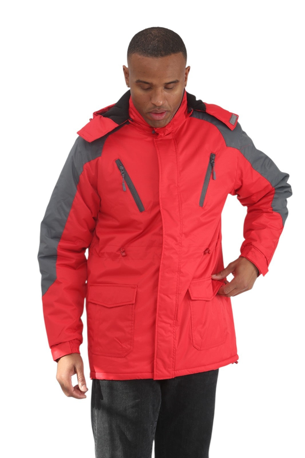 Mens Padded Winter Jacket Fleece Lined Warm Coat Hooded Waterproof Parka
