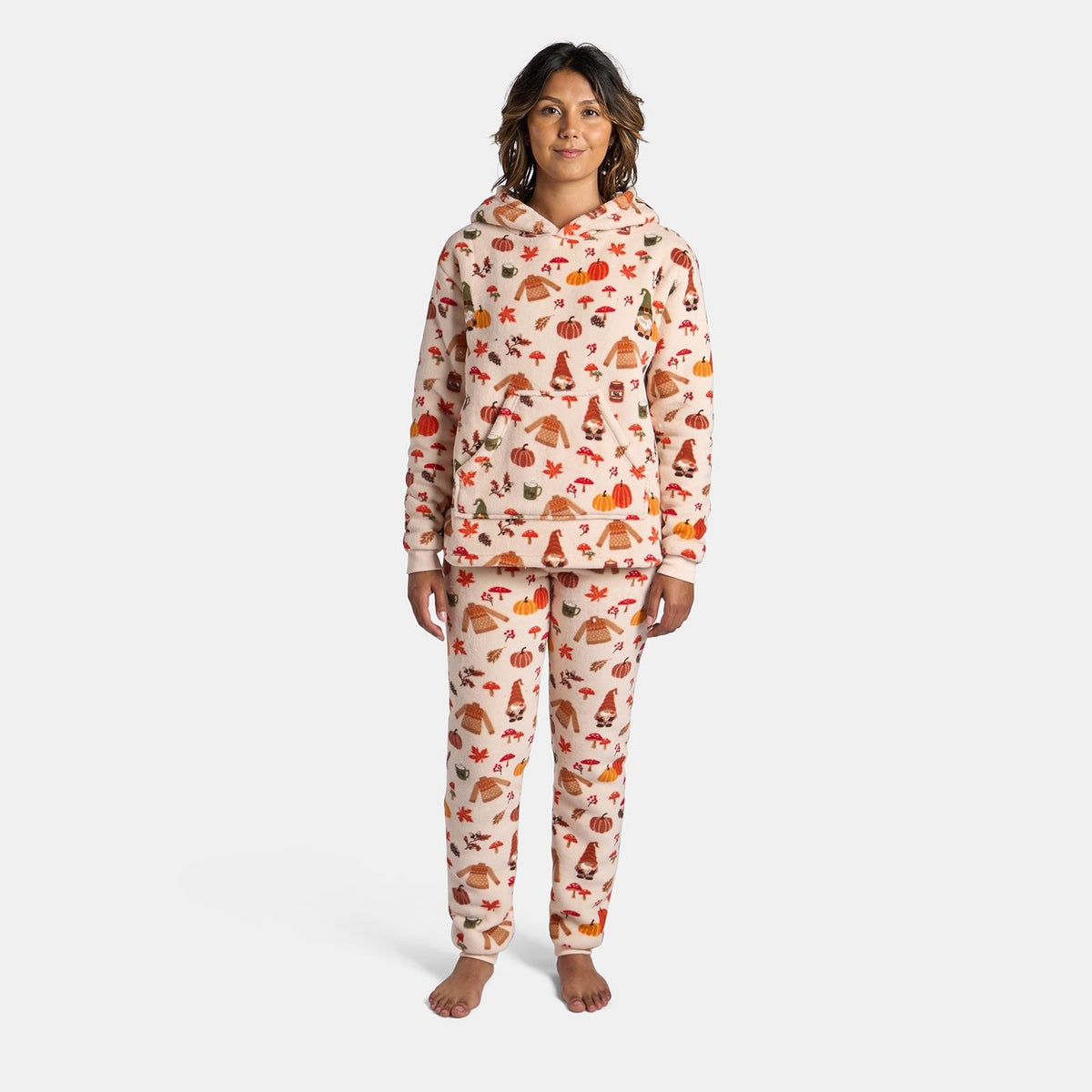 OHS Autumn Pyjama Set Pull Over Sherpa Hoodie 2 Piece Soft Loungewear Nightwear
