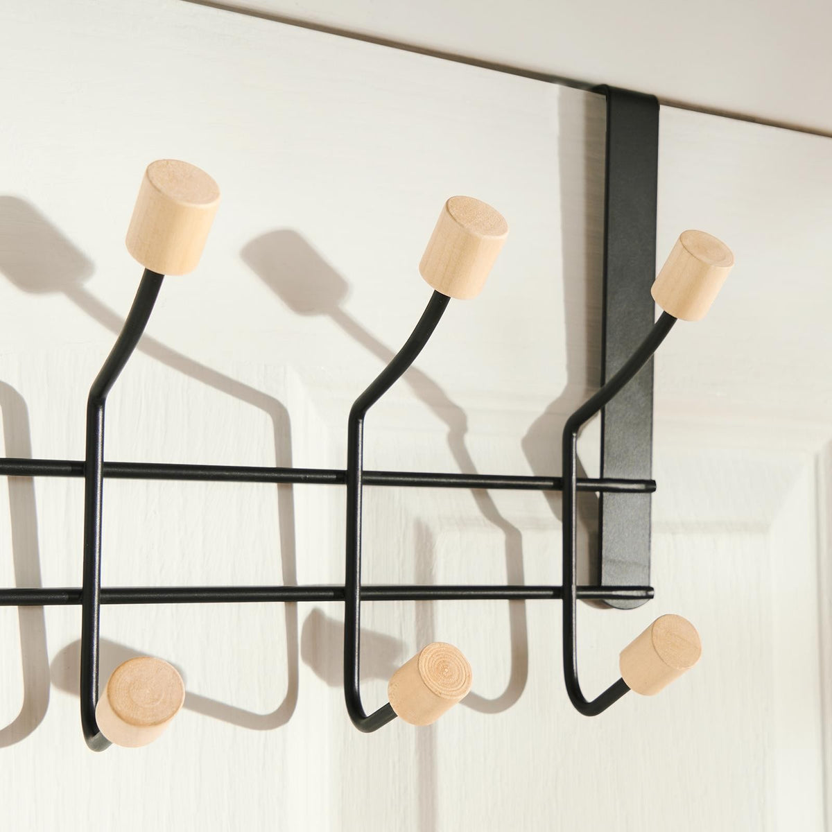 Over Door 10 Hooks Coat Hanger Wood Organiser Space Saving Home Storage Rail