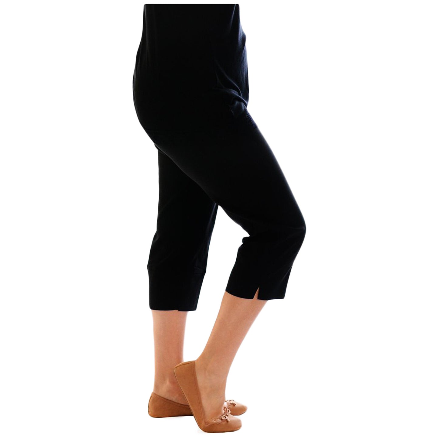 3/4 LENGTH WOMENS LADIES STRETCH ELASTICATED WAIST PLAIN PANTS CROPPED TROUSERS