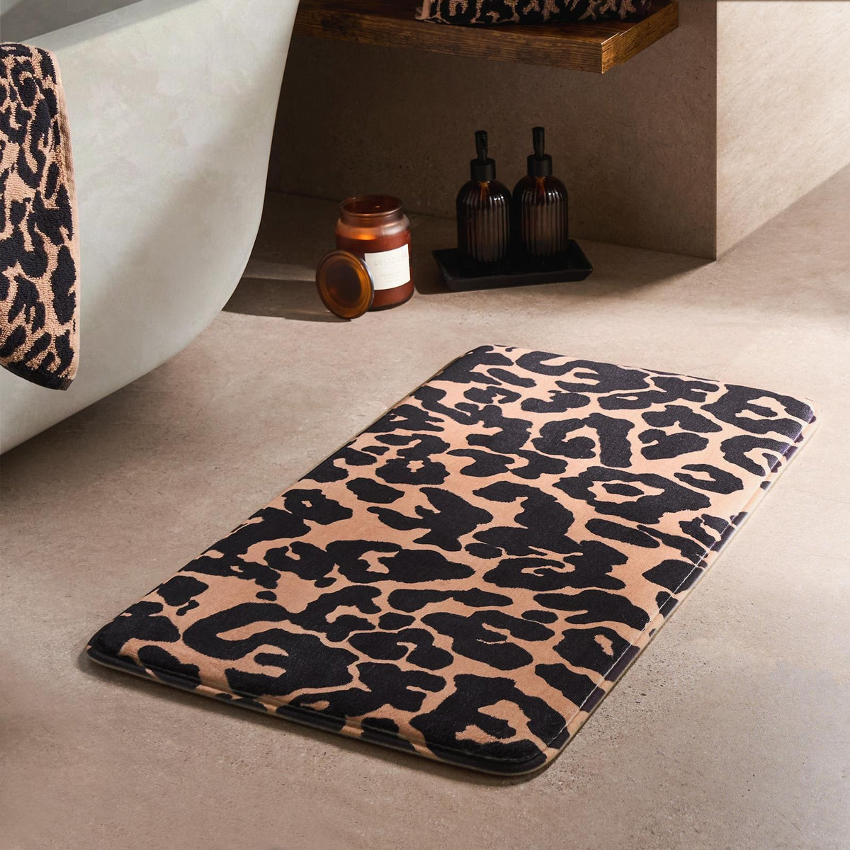 Leopard Bath Mat Cushioned Non Slip Shower Bathroom Mat Rug Soft Absorbent