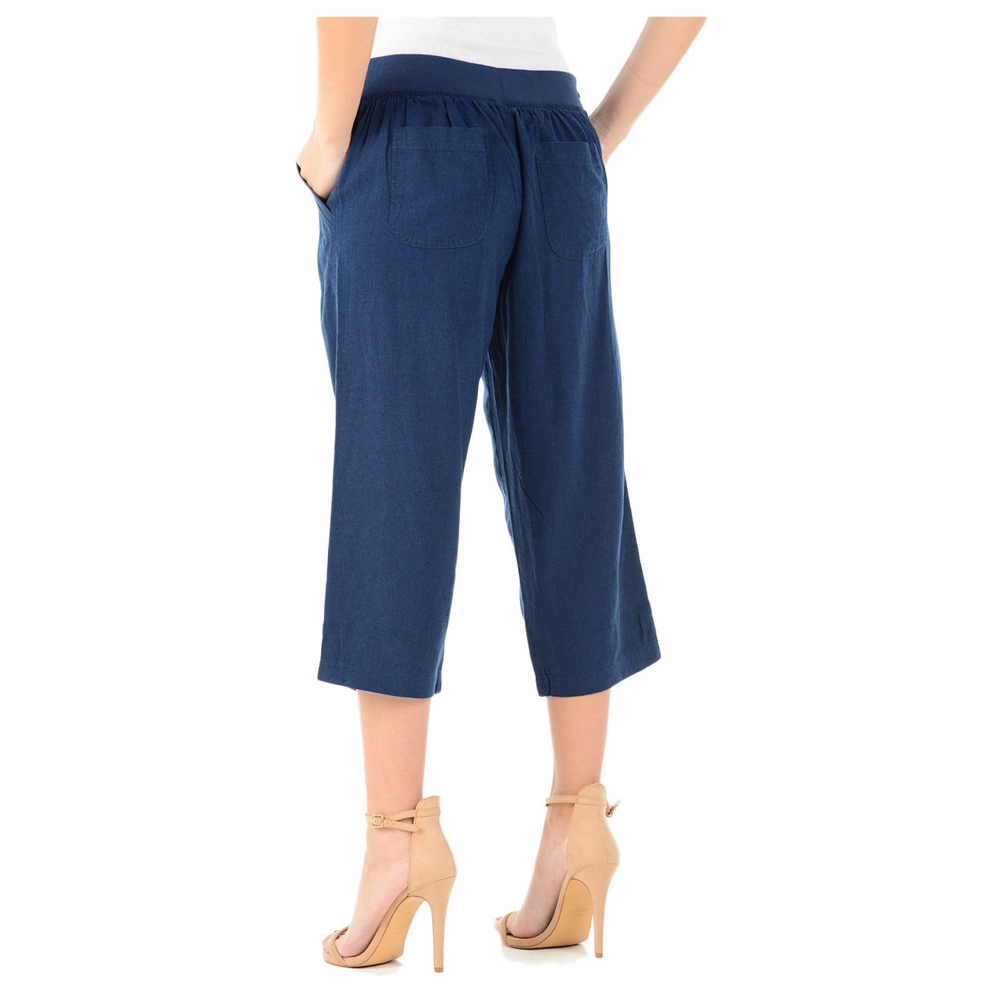 LADIES LINEN 3 QUARTER TROUSER WOMEN CROPPED 3/4 PANTS SUMMER RELAXED FIT SHORTS