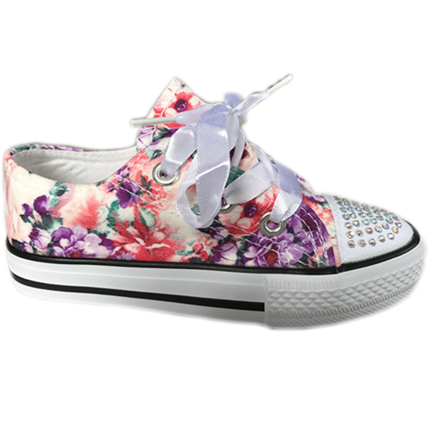 GIRLS DIAMANTE CANVAS SHOES CHILDRENS CASUAL PUMPS PLIMSOLLS SNEAKERS TRAINERS