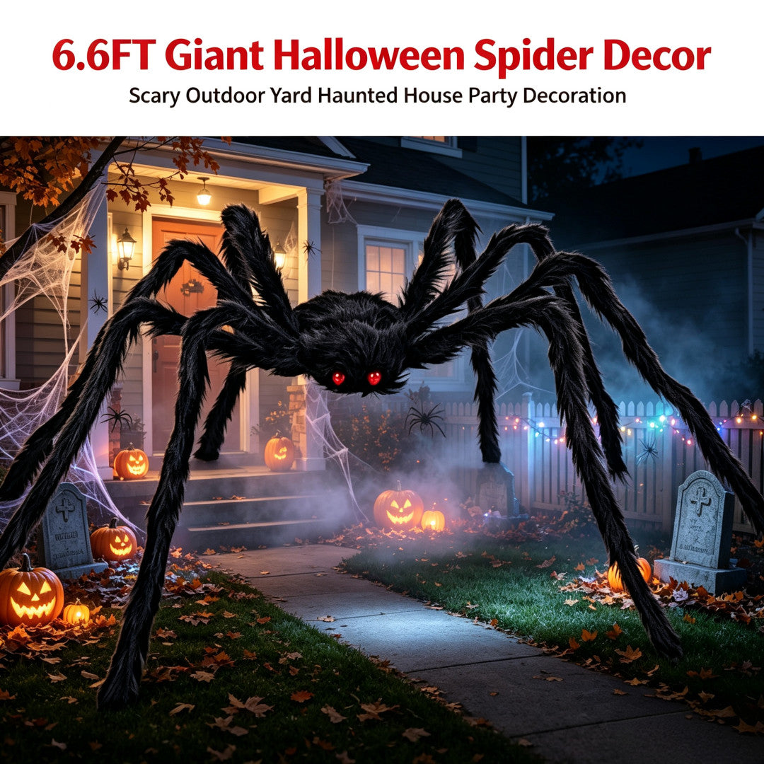 6.6FT Giant Halloween Spider Decor Scary Outdoor Yard Party Decoration