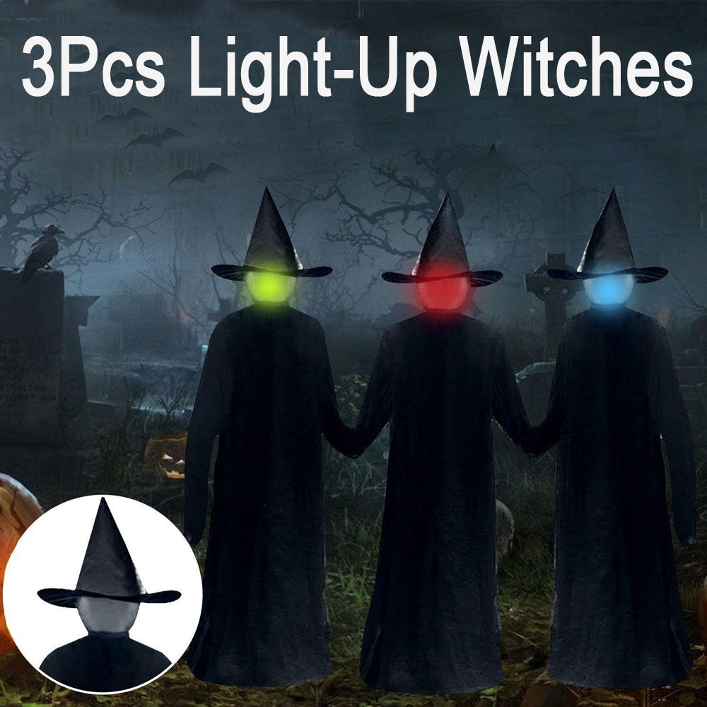 3Pcs Halloween Light-Up Witches with Stakes Outdoor Party Decoration Props UK