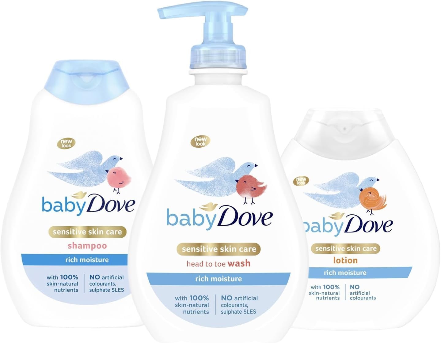 Baby Dove Rich Moisture Baby Care Set – 3-Piece Bundle: Tear-Free Head to Toe