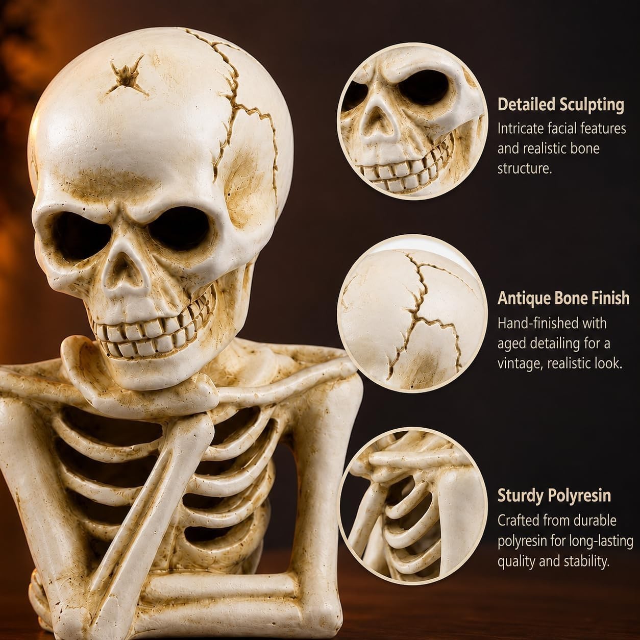 Halloween Skeleton Decoration 18cm Sitting Polyresin Scary Table Ornament
