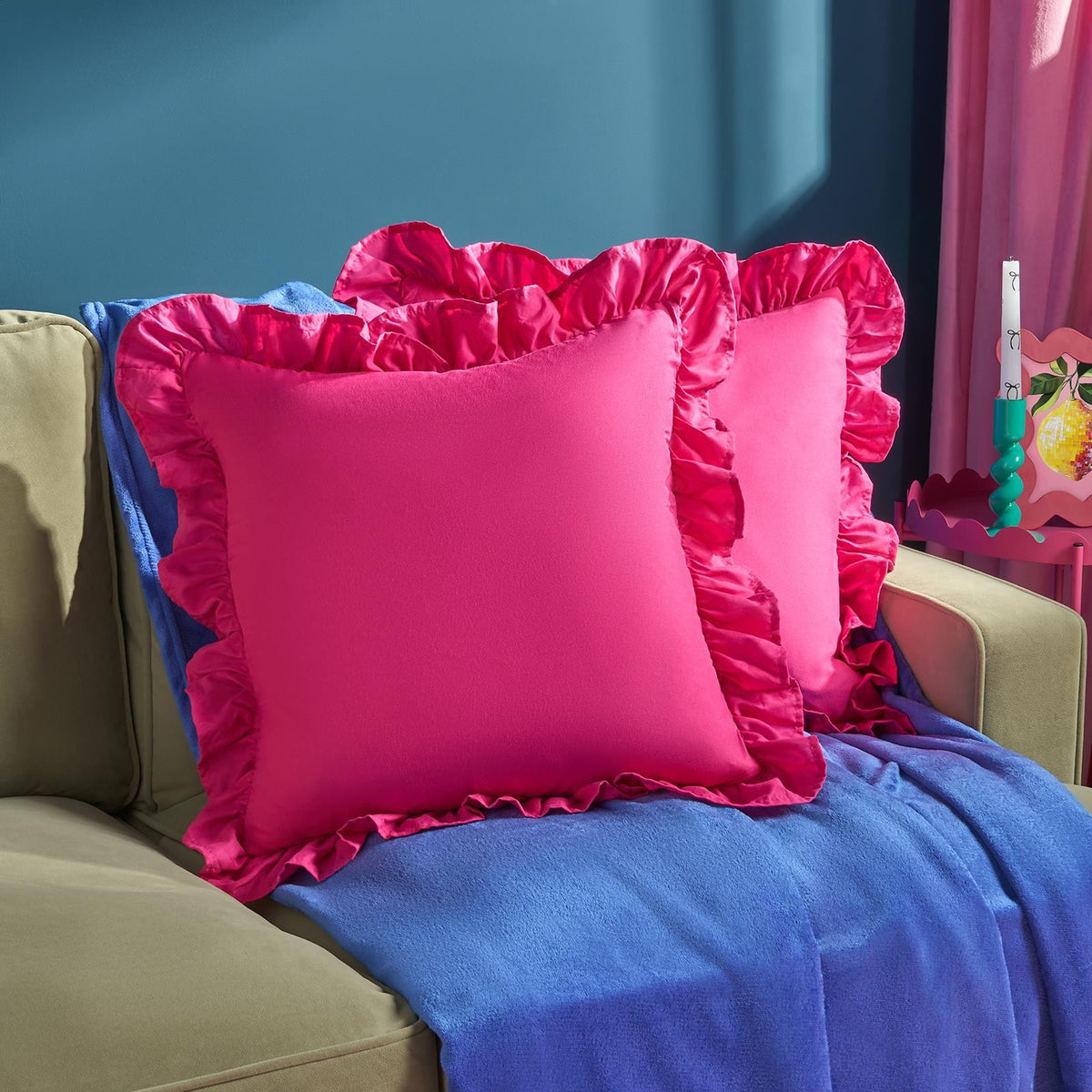 OHS Frill Cushion Covers Faux Linen Soft Square Pillowcases Home Decor Multipack