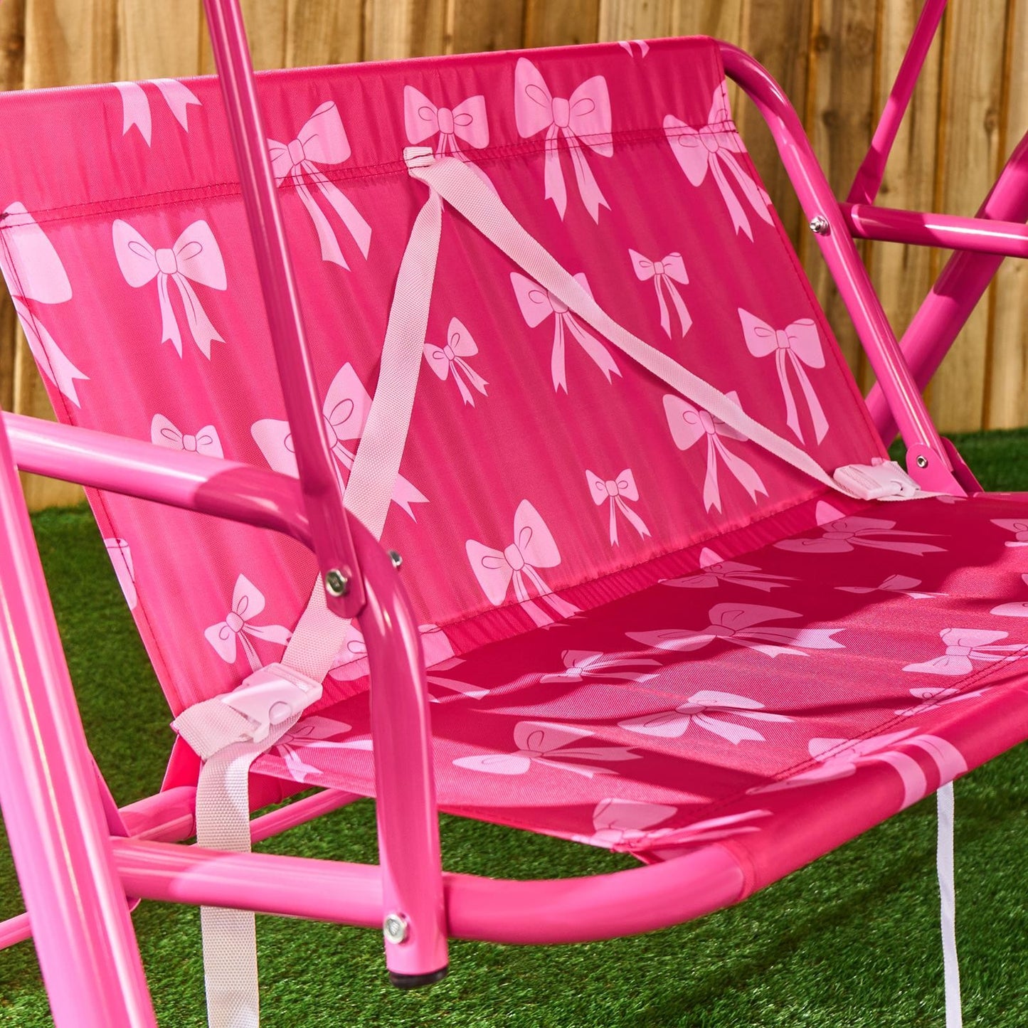 OHS Kids Swing Bench Canopy Bows 2 Seater Garden Outdoor Patio Play Set