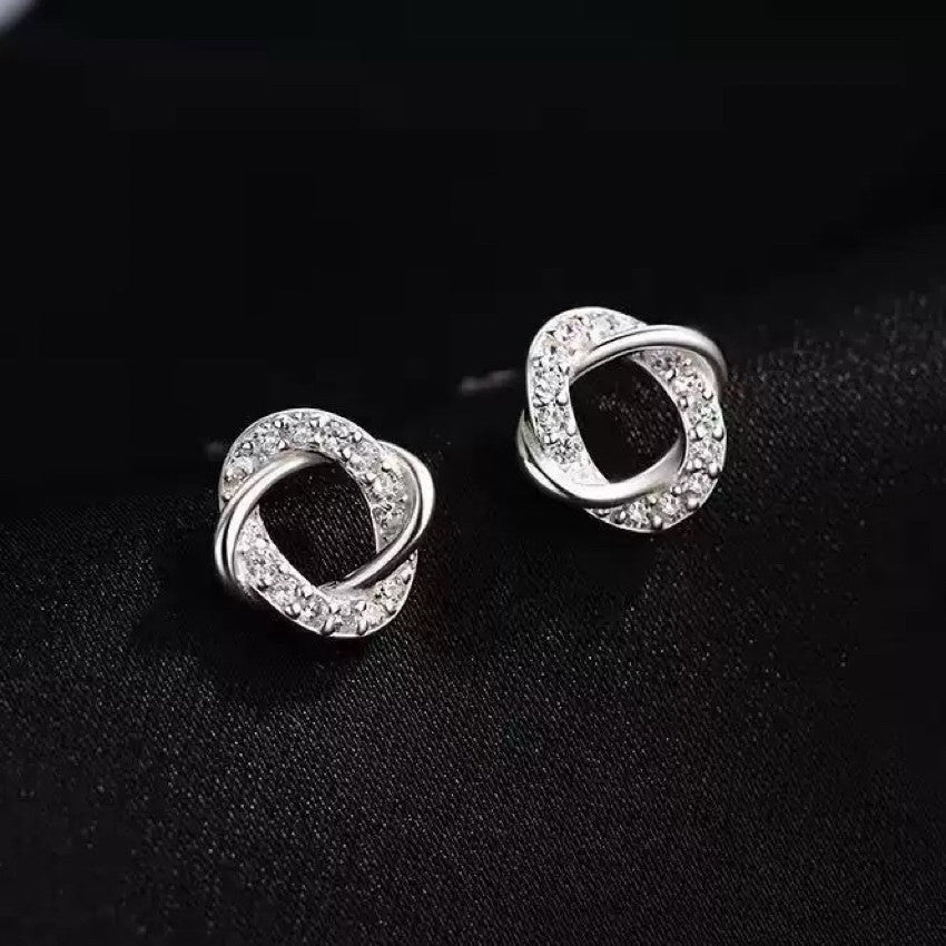 Crystal Swirl Fashion Stud Earrings Women 925 Sterling Silver Jewellery Gift