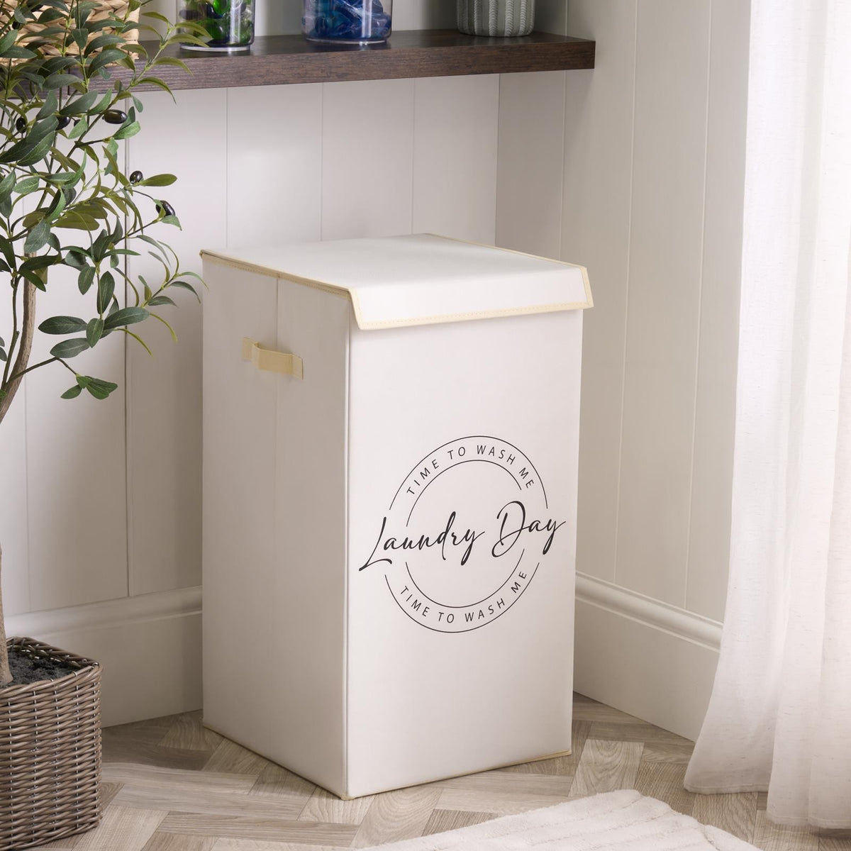 OHS Slogan Laundry Basket Fabric Folding Hamper Bag Clothes Bin with Handles