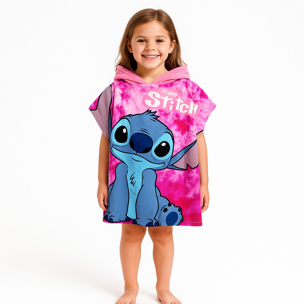 OHS x Stitch Kids Beach Towel Hooded Poncho Absorbent Quick Dry Soft Microfibre