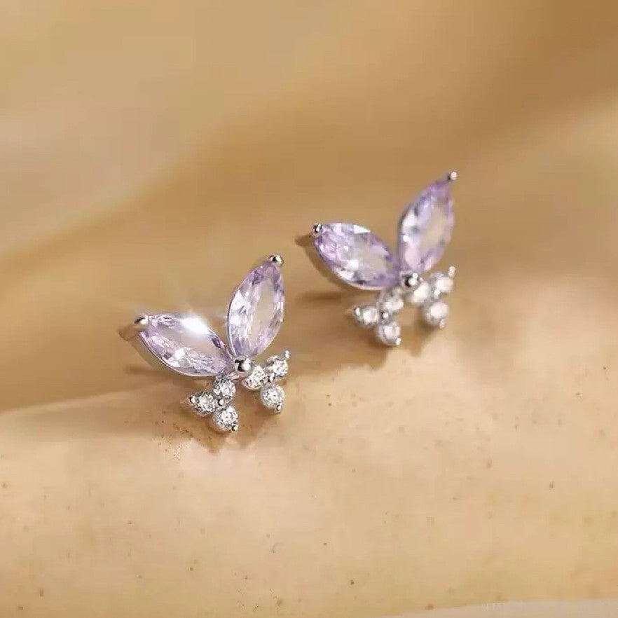 925 Sterling Silver Crystal Colourful Butterfly Stud Earrings Women Jewellery UK