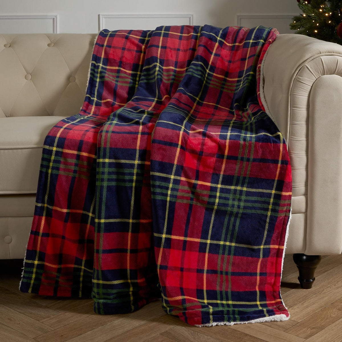 OHS Tartan Throw Sherpa Fleece Plush Flannel Blanket Warm Xmas Soft Bedspread