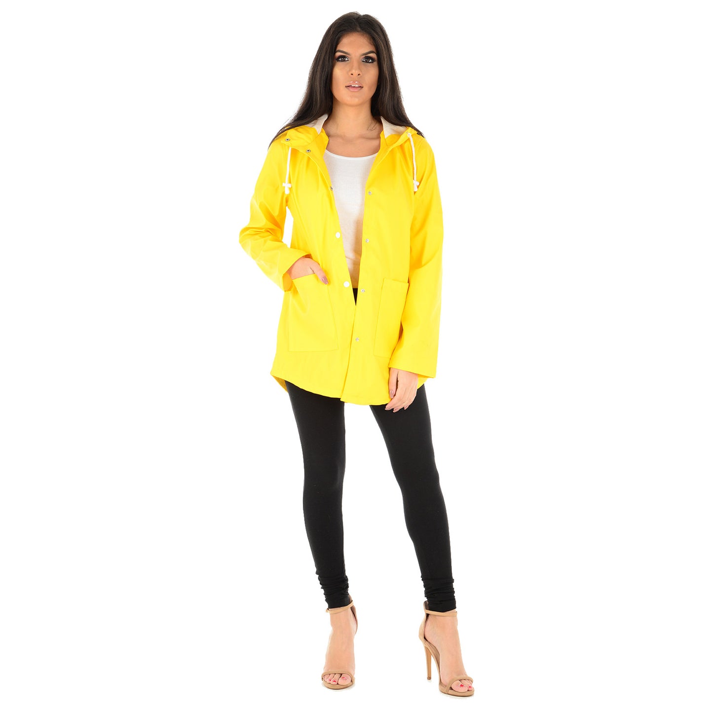 LADIES RAINCOAT WOMENS WATERPROOF FESTIVAL HOODED COAT PARKA RUBBERISED JACKET
