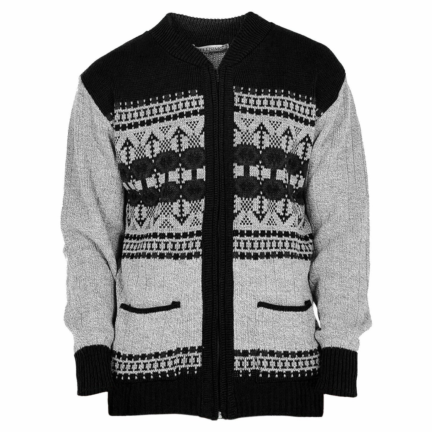 MENS AZTEC PATTERN CARDIGAN ZIP POCKET THICK WINTER WARM SWEATER KNITTED JUMPER